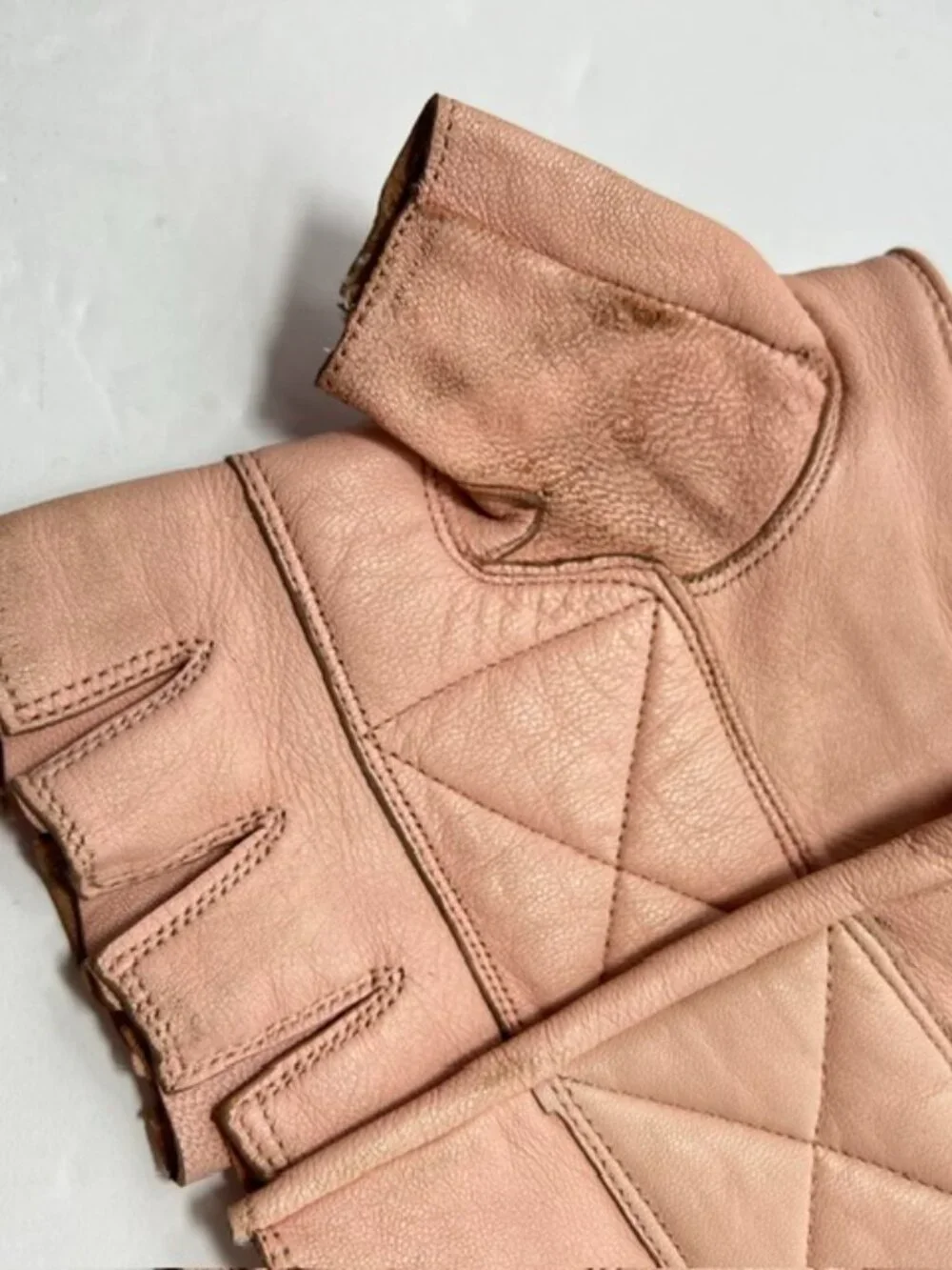 Ladies Pink Leather Fingerless Biker Gloves Motorcycle Riding Large